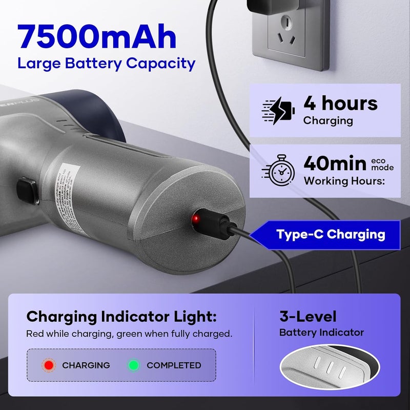 SakerPlus Mini Vacuum Cleaner, 3 in 1 Car Vacuum Cleaner High Power, 15000PA Powerful Suction, Air Duster, 7500mAh, Dual Filter,Adjustable Small Vaccum Portable Cordless for Cars,Desktop - Deep Blue - Image 5